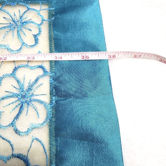 Set Of 2 Vintage Handsewn Satin Table Runners 36x13 Inches Turquoise VGC - Picture 5 of 6